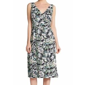 Anne Klein Clear Water Painterly Floral V-Neck Sleeveless Dress Size 12